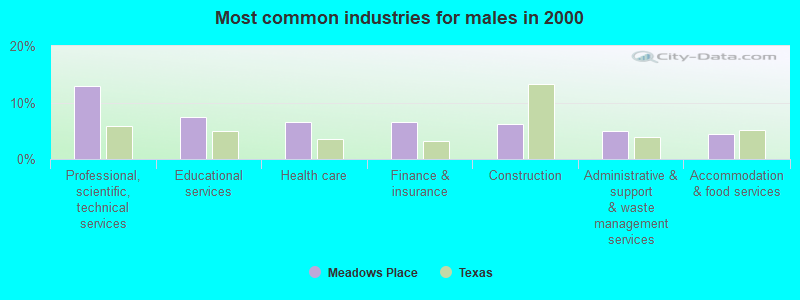 Most common industries for males in 2000