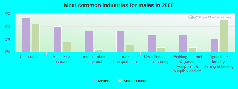 Most common industries for males in 2000