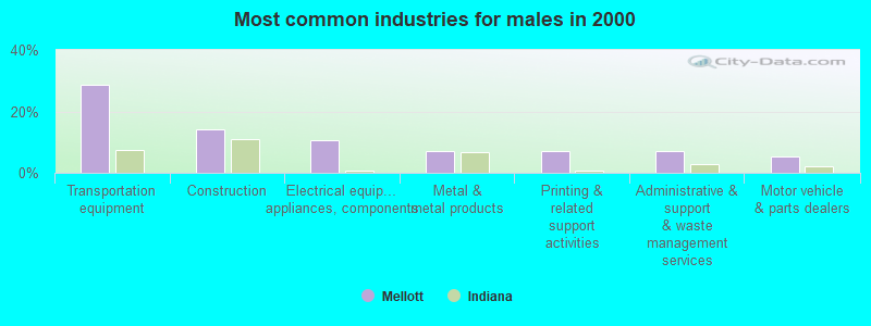 Most common industries for males in 2000