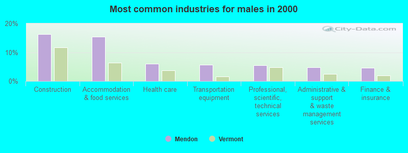 Most common industries for males in 2000