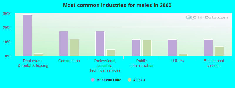 Most common industries for males in 2000