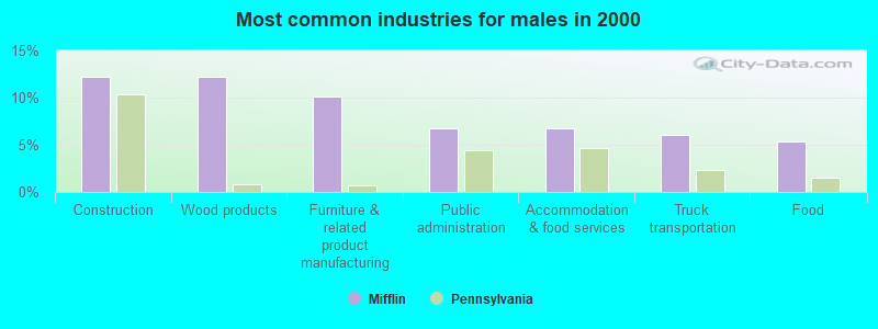 Most common industries for males in 2000