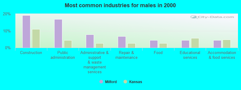 Most common industries for males in 2000