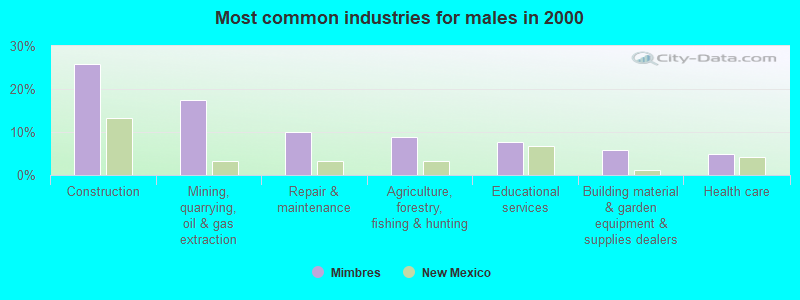 Most common industries for males in 2000