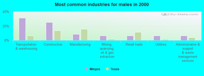 Most common industries for males in 2000