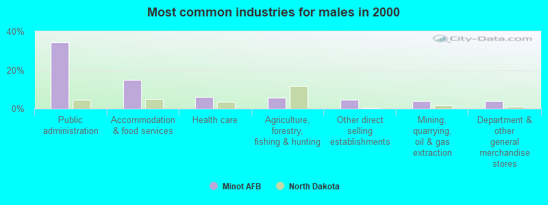 Most common industries for males in 2000