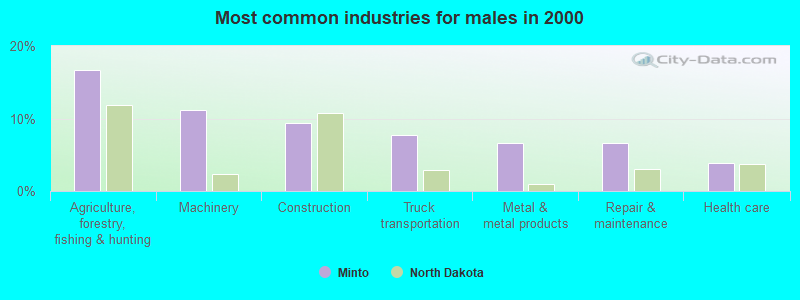 Most common industries for males 