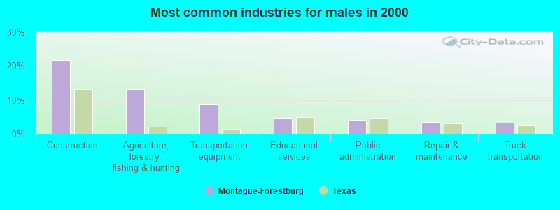 Most common industries for males in 2000