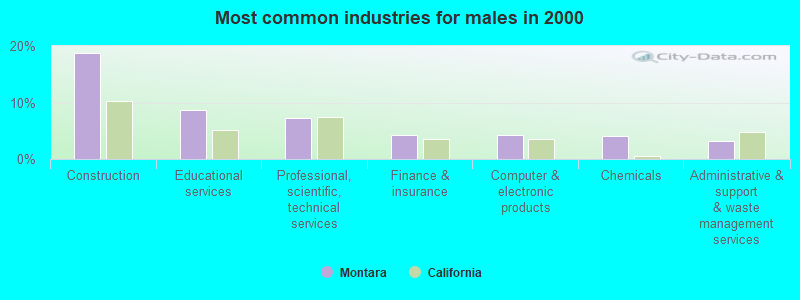 Most common industries for males in 2000