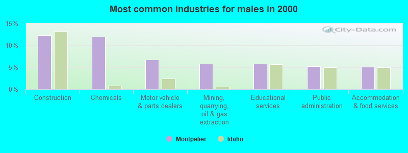 Most common industries for males in 2000