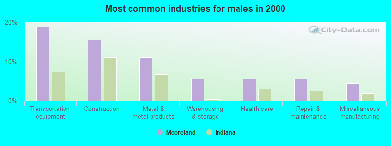 Most common industries for males in 2000