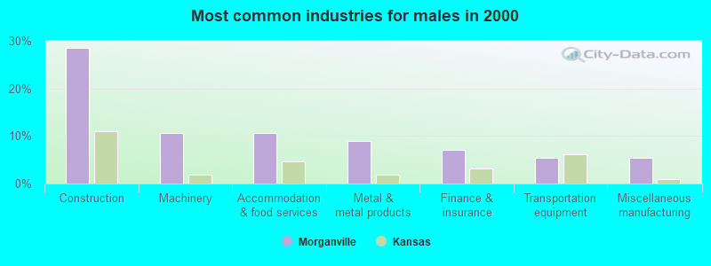 Most common industries for males in 2000