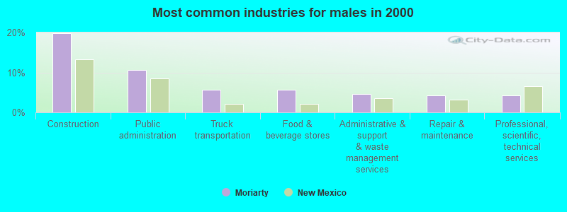 Most common industries for males in 2000