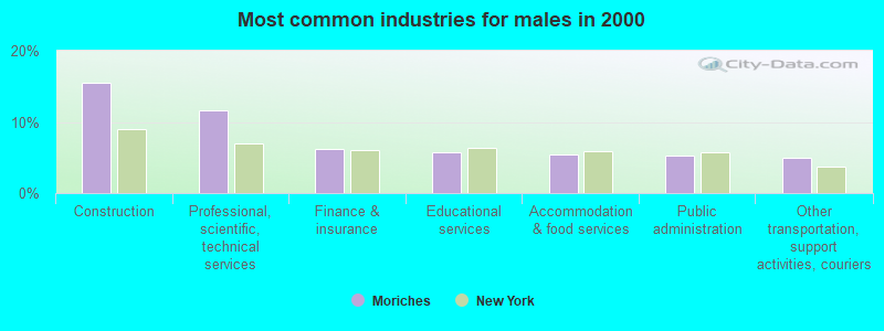 Most common industries for males in 2000