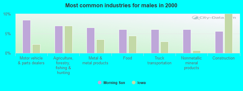 Most common industries for males in 2000