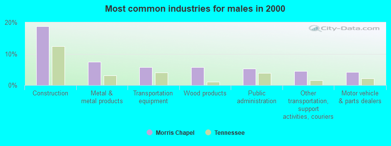 Most common industries for males in 2000