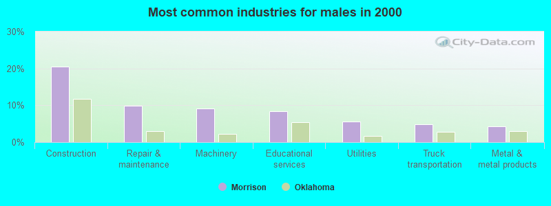 Most common industries for males in 2000