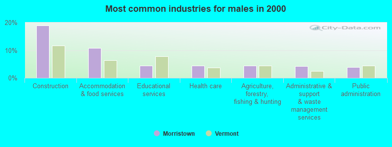 Most common industries for males in 2000