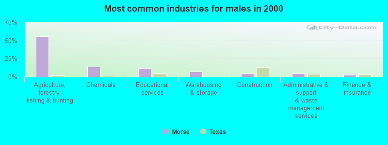 Most common industries for males in 2000