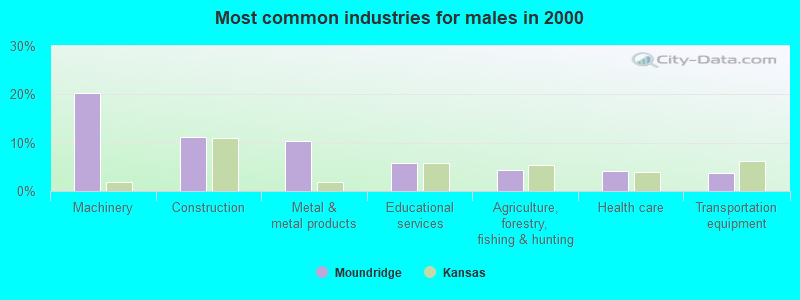 Most common industries for males in 2000