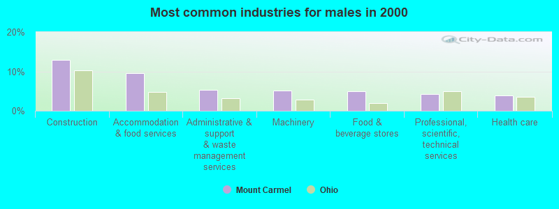 Most common industries for males in 2000