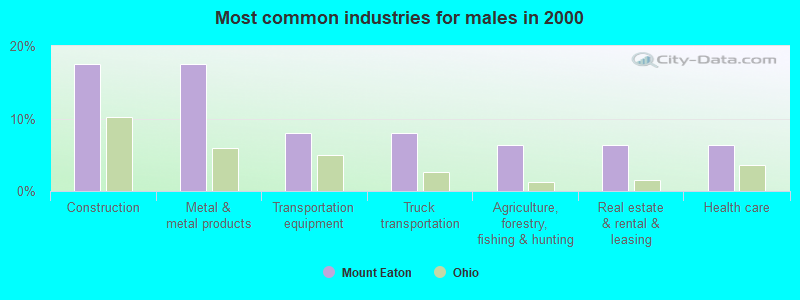 Most common industries for males in 2000