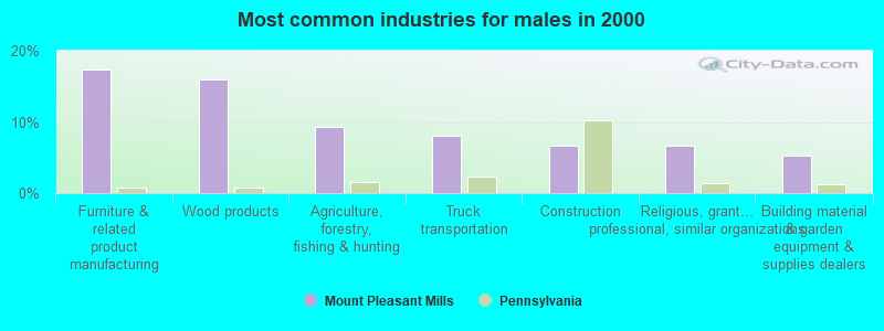 Most common industries for males in 2000