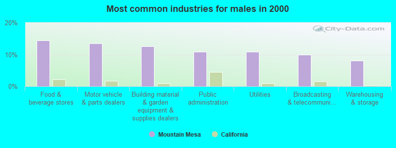 Most common industries for males in 2000