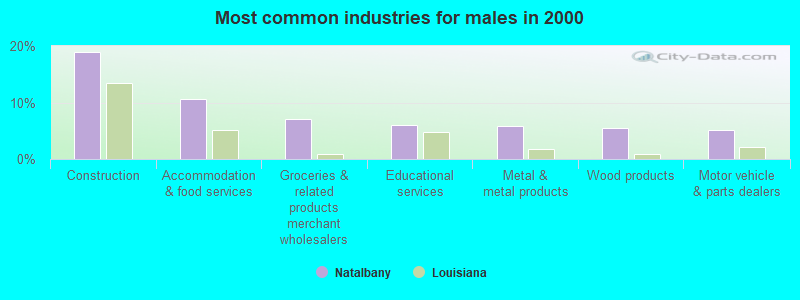 Most common industries for males in 2000