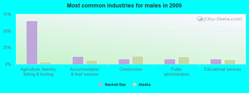 Most common industries for males in 2000