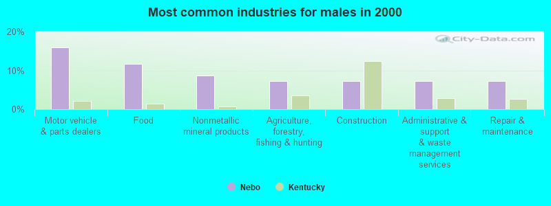 Most common industries for males in 2000