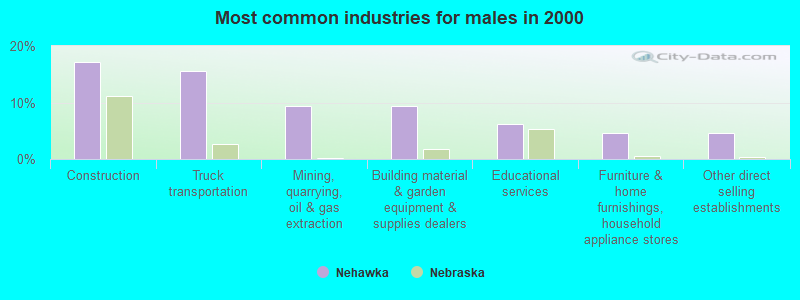 Most common industries for males in 2000