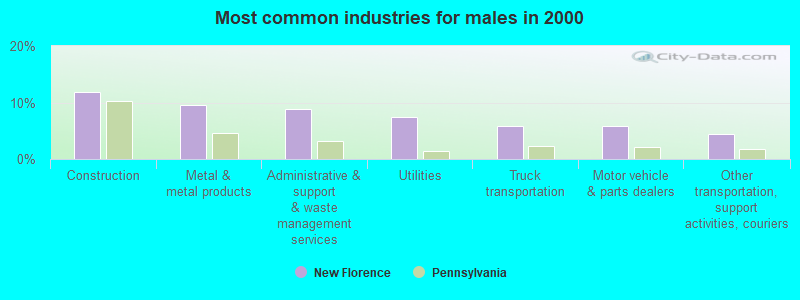 Most common industries for males in 2000