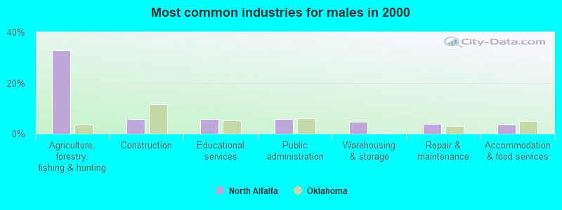 Most common industries for males in 2000