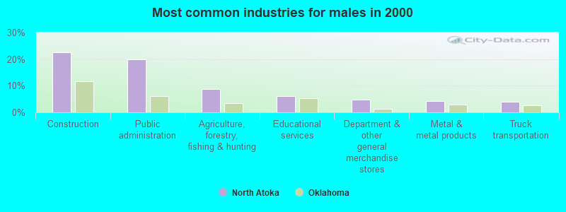 Most common industries for males in 2000