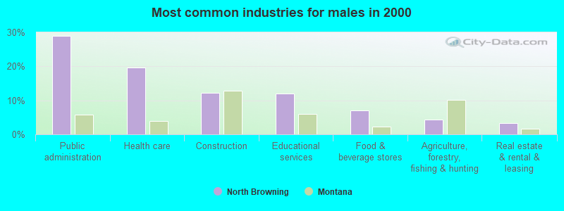 Most common industries for males in 2000