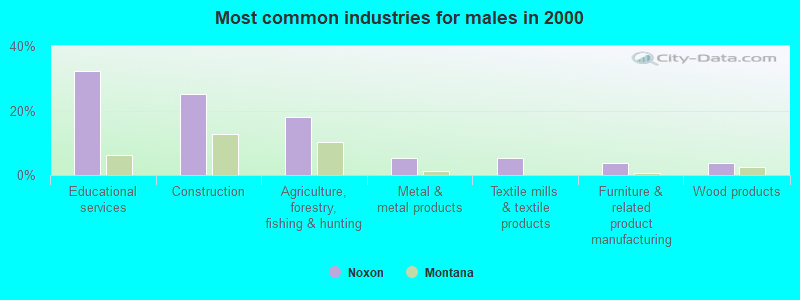 Most common industries for males in 2000