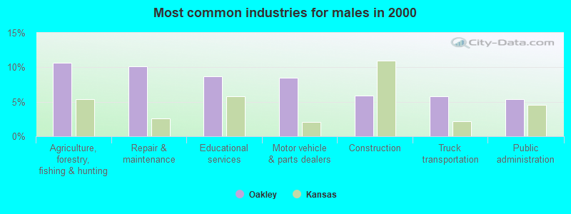 Most common industries for males in 2000