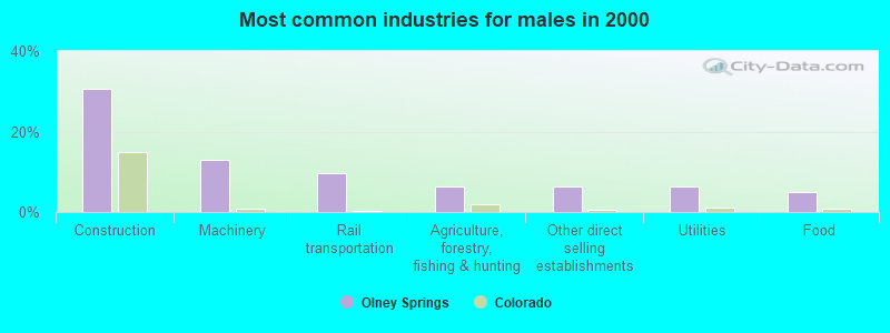 Most common industries for males in 2000