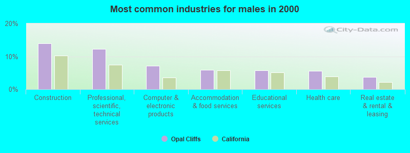 Most common industries for males in 2000