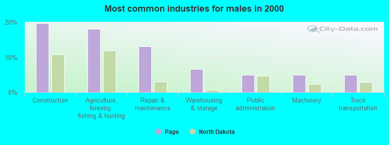 Most common industries for males 