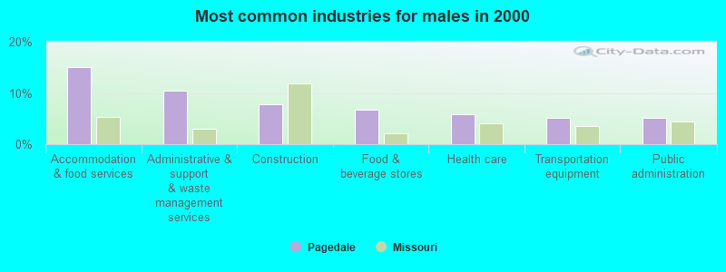 Most common industries for males in 2000