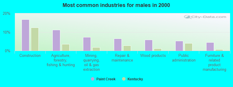 Most common industries for males in 2000