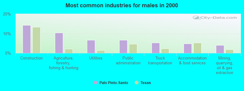 Most common industries for males in 2000