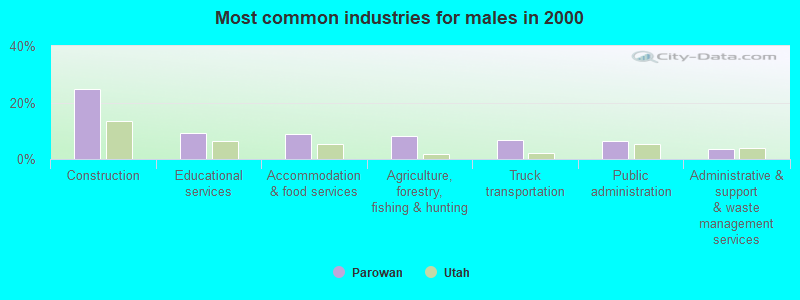 Most common industries for males in 2000