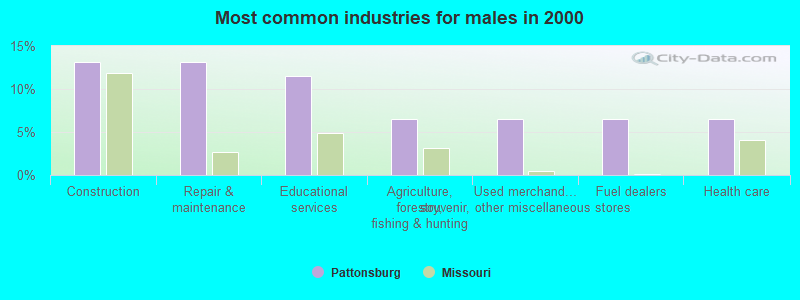 Most common industries for males in 2000