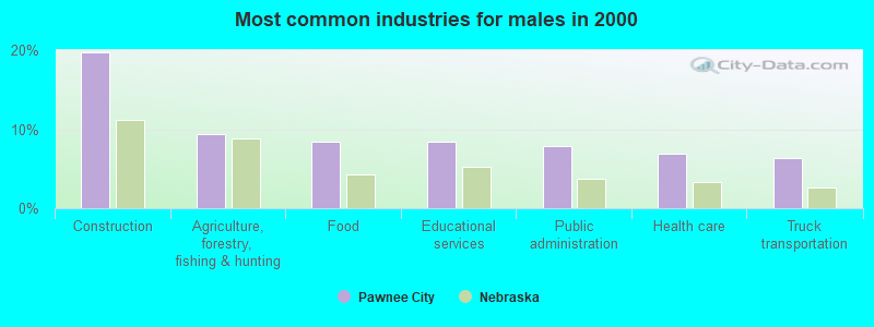 Most common industries for males in 2000