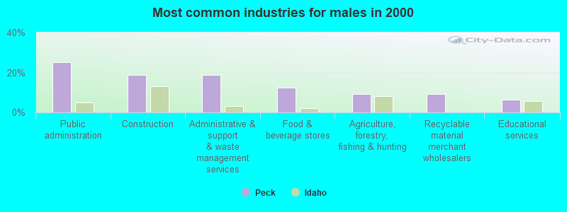 Most common industries for males in 2000