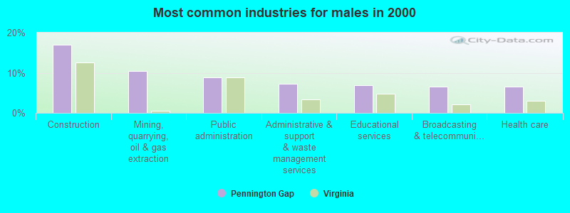 Most common industries for males in 2000