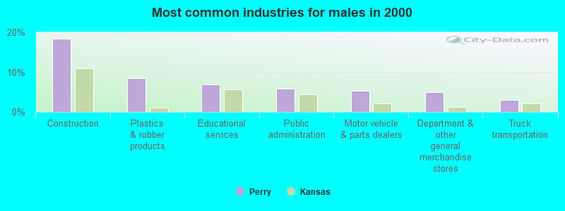 Most common industries for males in 2000